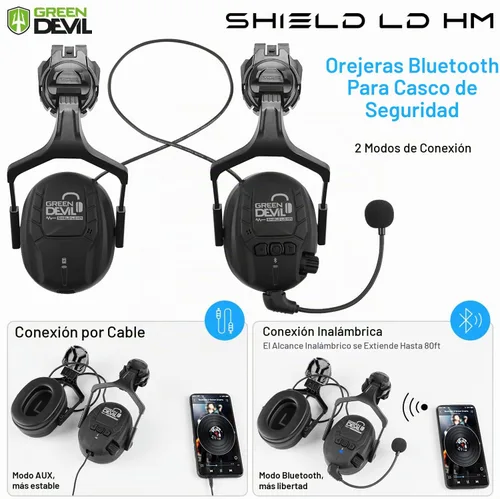 Vista 7 de Casco de seguridad con visera GREEN DEVIL con orejeras Bluetooth y faro 5 en 1 Protección completa Cascos de Construcción con ventilación Hardhat