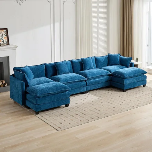 Vista 140 de Sofá seccional modular verde de 111.5", sofás seccionales grandes de 3 plazas para sala de estar, sofá nube oversized de tela chenille con otomana