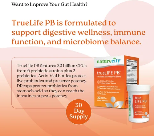 Vista 2 de NatureCity True-Life-PB - Mezcla de prebióticos y probióticos para mujeres y hombres, suplementos digestivos para la salud intestinal para mujeres