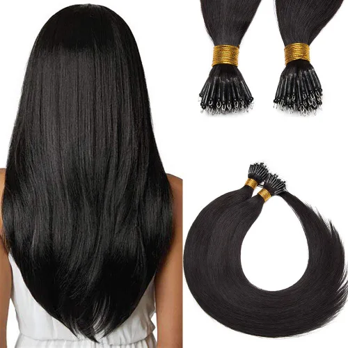 Vista 42 de SEGO Extensiones de cabello humano con micro cuentas, extensiones de cabello humano con micro bucle, lacio, natural, fusión fría, 1.76 oz/paquete
