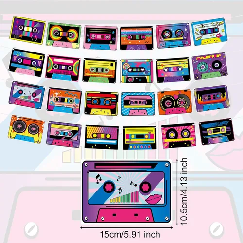 Vista 2 de 4 pancartas de fiesta con cinta de casete, decoración de casete retro para radio Boombox, decoración de casete para cumpleaños de los años 80 y 90