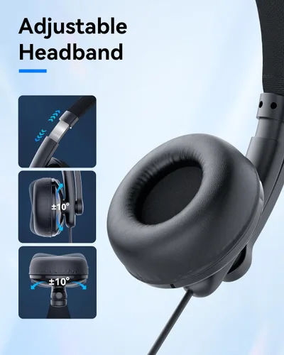 Vista 3 de EMEET Auriculares con cable HS50 con micrófono y control en línea, auriculares abiertos de flujo de aire, auriculares inalámbricos Bluetooth 5.3