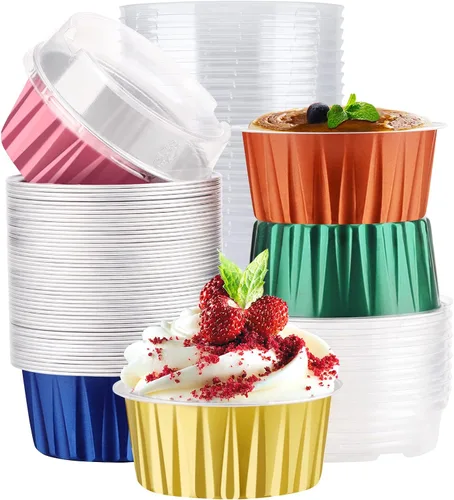 Vista 27 de EUSOAR Forros para cupcakes para hornear, 50 forros para magdalenas de 5 onzas, moldes de papel de aluminio desechables, recipientes de postre