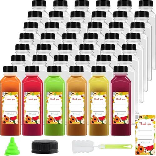 Vista 9 de 36 unidades de botellas de plástico de 8 onzas con tapas, botellas de jugo con tapas, recipientes reutilizables transparentes para bebidas a granel
