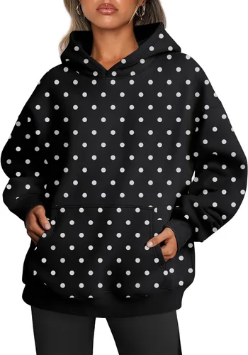 Vista 34 de Trendy Queen Sudaderas con capucha de gran tamaño para mujer, sudaderas de felpa para mujer, suéteres de moda de otoño, suéteres de invierno Lunares