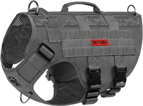 Vista 15 de OneTigris - Arnés táctico para perros pequeños, chaleco de perro pequeño sin tirones con asas, transpirable, arnés militar con sistema MOLLE, arnés