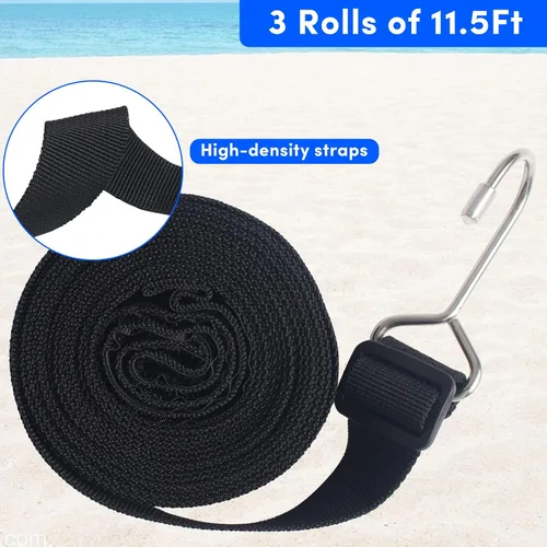 Vista 3 de Postes de soporte ajustables para cubierta de barco con correas, postes de barco con correa y gancho de acero inoxidable de 1 pulgada de ancho x 3.5