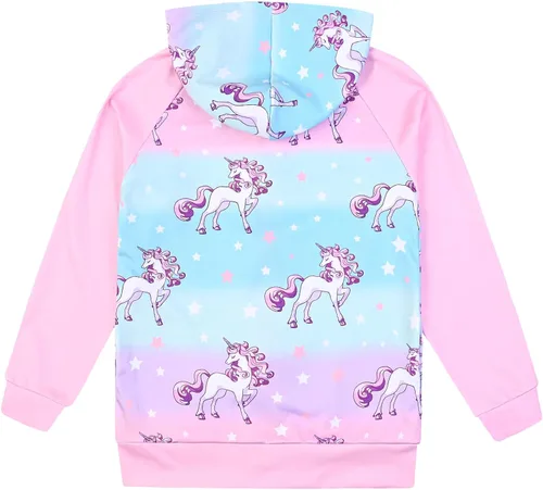 Vista 2 de Jxstar Sudadera raglán con capucha y cremallera para niñas con bolsillos