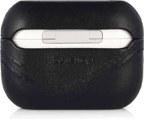 Vista 2 de Funda de cuero premium compatible con Apple AirPods 3, carga inalámbrica, diseño de dos piezas (negro)