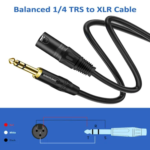 Vista 2 de Cable de micrófono estéreo TRS macho a XLR macho de 3 pies y 0.250 in y 1/4 de pulgada chapado en oro, cable equilibrado de 1/4 pulgadas macho a XLR