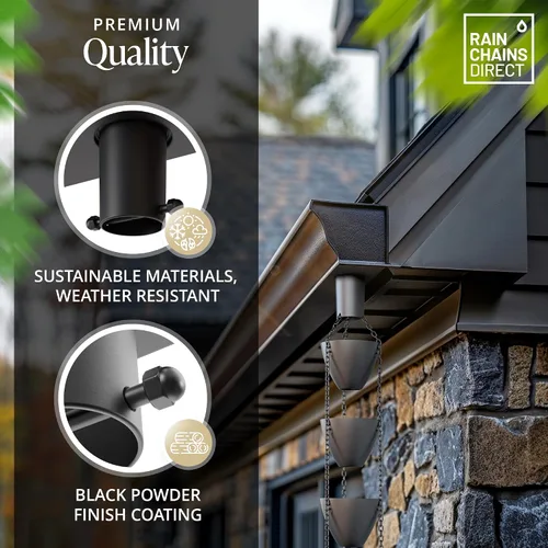 Vista 3 de Rain Chains Direct - Adaptador/Instalador de Canalones de Cadena de Lluvia en Aluminio con Revestimiento de Pintura Electrostática Negra Cobre