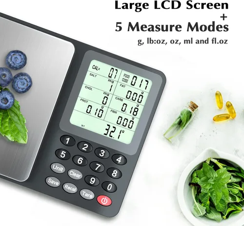 Vista 5 de Fuzion Báscula de alimentos nutricionales, báscula digital de alimentos para perder peso, calcular datos alimentarios, macro, calorías, preparación