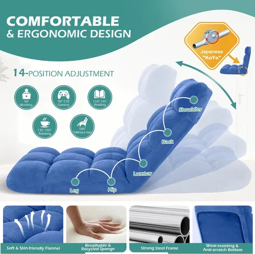 Vista 5 de Silla de Gaming Plegable para Suelo de 14 Posiciones Acolchada Ajustable Silla de Suelo Lazy Sofa con Algodón Transpirable y Terciopelo Amigable