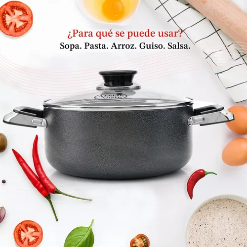 Vista 7 de Alpine Cuisine Olla antiadherente de 2.2 cuartos de galón con tapa de vidrio templado y asas de transporte, utensilios de cocina multiusos, horno