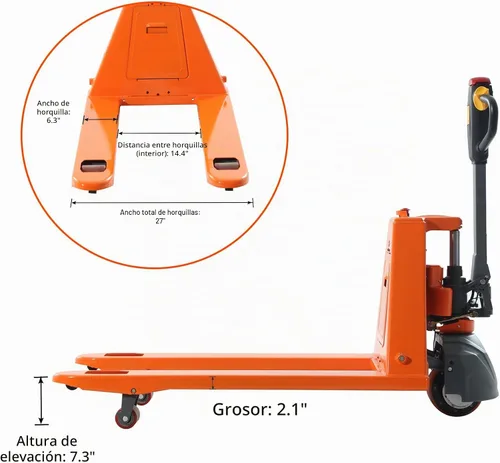 Vista 3 de Tory Carrier - Gato de palet eléctrico completo, capacidad de 3300 libras Naranja