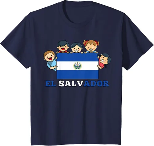 Vista 78 de Camiseta salvadoreña del Mes de la Herencia Hispana con la bandera de El Salvador para niños, Negro