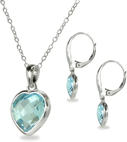 Vista 2 de Juego de collar y pendientes colgantes de plata de ley con topacio azul