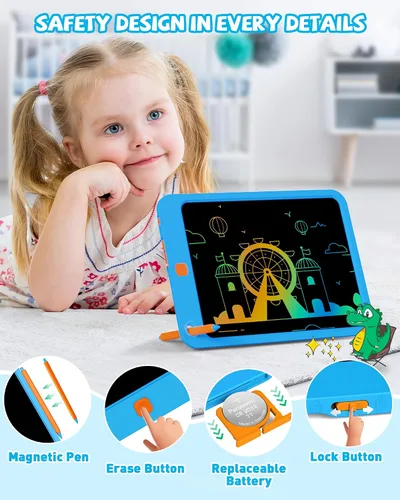 Vista 7 de KOKODI Tableta de escritura LCD para niños de 10 pulgadas, juguetes para niños y niñas de 3, 4, 5, 6, 7, 8 años, tablero de garabatos colorido