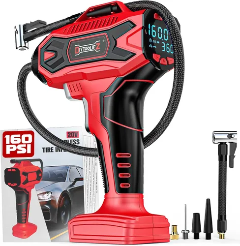 Vista 12 de DIYtoolifz Compresor de aire inalámbrico para inflador de neumáticos compatible con batería Dewalt de 20 V (solo herramienta), bomba de aire