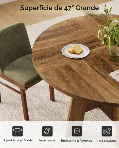 Vista 5 de EYYTHUNG Mesa de comedor redonda para 4-6 personas, mesa de cocina de granja de 47 pulgadas con patas resistentes, mesa de comedor circular