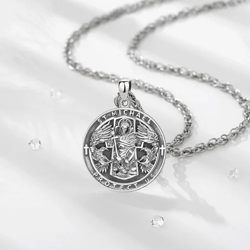 Vista 110 de Vito Collar de plata de ley 925 para mujeres y hombres, San Benito, crucifijo, Caravaca, San Cristóbal, San Judas, medalla patronal, amuleto