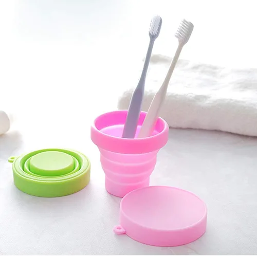 Vista 5 de Guissi Taza plegable compacta de silicona, taza plegable reutilizable de grado alimenticio con tapas, juego de bebida retráctil expandible