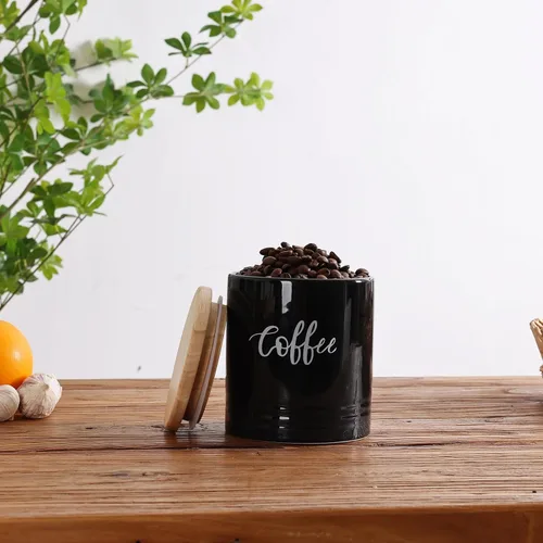 Vista 6 de LEETOYI Contenedores de almacenamiento de alimentos de porcelana con tapa, 4.5 pulgadas, 31 onzas, café etiquetado negro