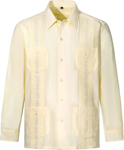 Vista 12 de Camisas guayabera de manga larga para hombre Negro