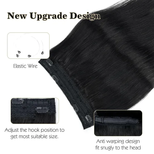 Vista 4 de Sassina Extensiones de Cabello con Alambre Invisible Cabello Humano Real con Alambre Transparente Tamaño Ajustable Clips Seguros Naturales Liso