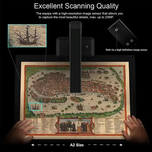 Vista 7 de TsoLay Escáner de documentos de libro de 23 MP, escáner de cámara de gran formato A2 con función OCR/grabación de video/luz LED de alto brillo