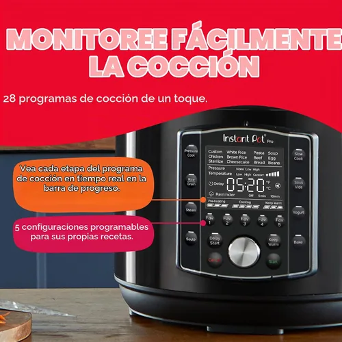 Vista 4 de Instant Pot Pro olla eléctrica a presión 10 en 1, olla de cocción lenta, para cocinar arroz y cereales, para saltear alimentos, vaporera, cocción al