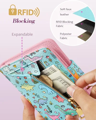 Vista 4 de Bistup Cartera para Mujeres Pequeña y Bonita Cartera de Tarjetas de Cuero Genuino RFID con Llavero para Damas Adolescentes Niñas Plegable