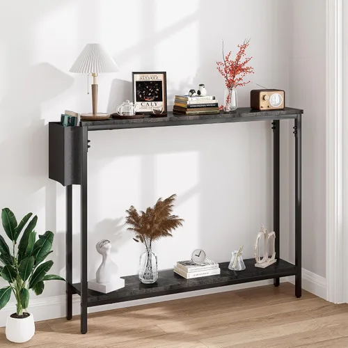 Vista 4 de Bigbiglife Mesa de Consola de Entrada de 39.4", Mesa de Sofá Estrecha Industrial de 2 Niveles con Estantes de Almacenamiento para Pasillo, Sala