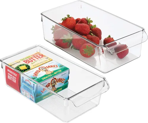 Vista 8 de iDesign Linus - Organizador de plástico para nevera y congelador con asa, recipiente transparente para alimentos, bebidas, organización de productos