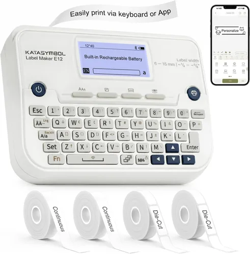 Vista 12 de SUPVAN Máquina etiquetadora con teclado y Bluetooth E12 con 4 cintas Negro