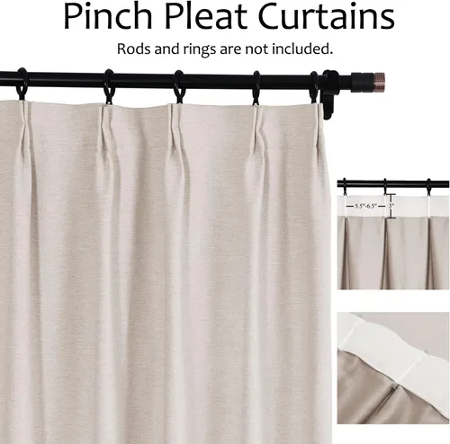 Vista 3 de Frelement Cortinas opacas de lino natural, paneles de cortinas plisadas para sala de estar, cortinas con aislamiento térmico, 52 pulgadas de ancho x