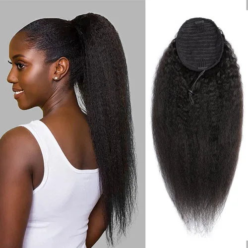 Vista 16 de Extensiones de cola de caballo con correa de cabello humano rizado, 100% cabello brasileño sin procesar, cola de caballo, pasta mágica con clip