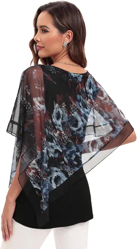 Vista 2 de SeSe Code Blusas elegantes de malla para mujer, poncho fluido, camisas casuales elegantes