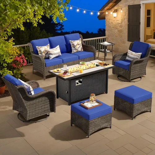 Vista 55 de Juego de muebles de exterior para patio, silla y sofá (ratán marrón, beige, 3 piezas)