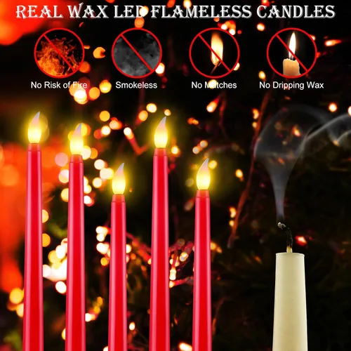 Vista 3 de Enhon 8 velas cónicas sin llama rojas de Navidad de 10 pulgadas LED Rojo