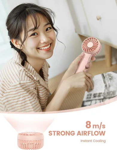 Vista 7 de Lamicall Mini ventilador portátil, ventilador de mano de 3 velocidades, ventilador personal recargable, secadora de pestañas de maquillaje