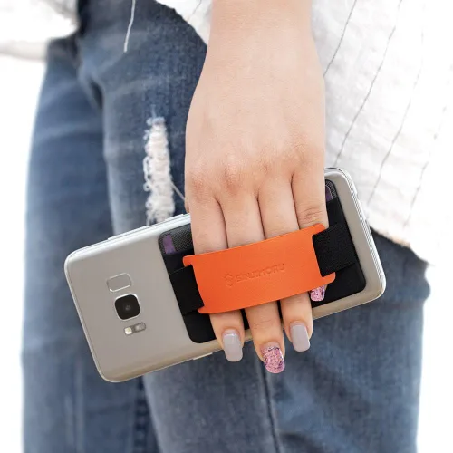 Vista 4 de Sinjimoru Tarjetero con agarre para teléfono con soporte para teléfono, billetera de agarre seguro para iPhone con soporte para mesa. Sinji Pouch