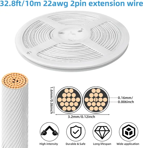 Vista 9 de RGBZONE - Cable de extensión de 2 pines para cableado LED doméstico, 0-3A