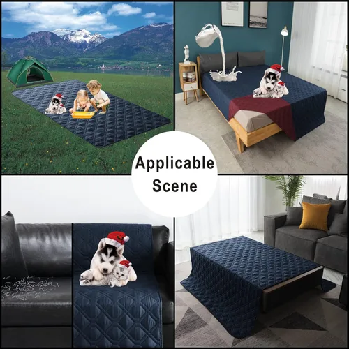Vista 6 de Funda de cama 100% impermeable para perro, 30 x 70 pulgadas, reversible, tapete de campamento reutilizable para niños, mascotas, perros y gatos Azul