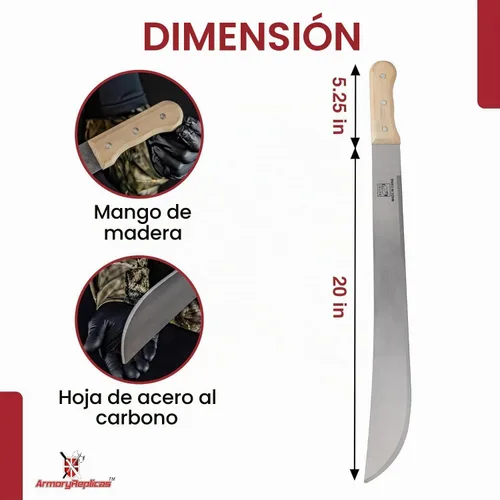 Vista 2 de Armory Replicas Cuchillo de machete de espiga completa - Herramienta multiusos para acampar al aire libre