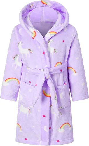 Vista 5 de SHUCHENG Girls Fleece Hooded Robes, Kids Soft Premium Fuzzy Bathrobe for Gifts, 2-12 Years
