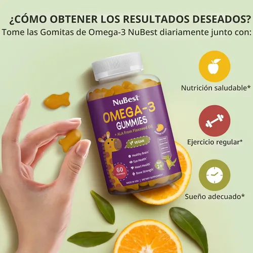 Vista 4 de NuBest Gomitas de Omega 3 para niños y adolescentes con aceite de linaza Apoya el crecimiento cerebral, claridad mental, enfoque y salud ocular