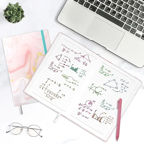 Vista 7 de Cuaderno rayado, tapa dura de mármol rosa, tamaño mediano de 5.7 x 8.4 pulgadas, 160 páginas de papel grueso, bonito cuaderno estético A5 con rayas