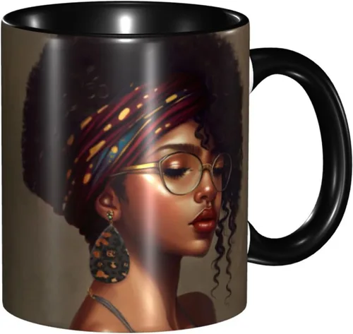 Vista 18 de Taza de café, taza de té para mujeres y niñas, taza de diseño único, perfecta para regalos, mujeres afroamericanas afro