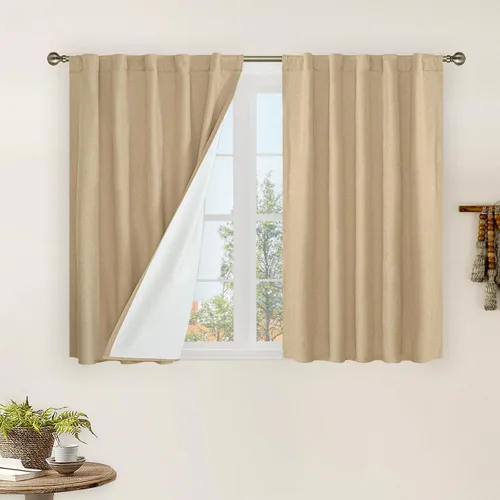 Vista 60 de LAMIT Cortinas opacas cortas de lino de 30 pulgadas para ventanas de cocina sobre el fregadero, cortinas de café texturizadas de lino marfil